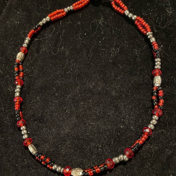 Handmade Beaded Ladybug Choker - Red & Black w Silver Ladybug Embellishments 🐞 - Picture 2 of 4